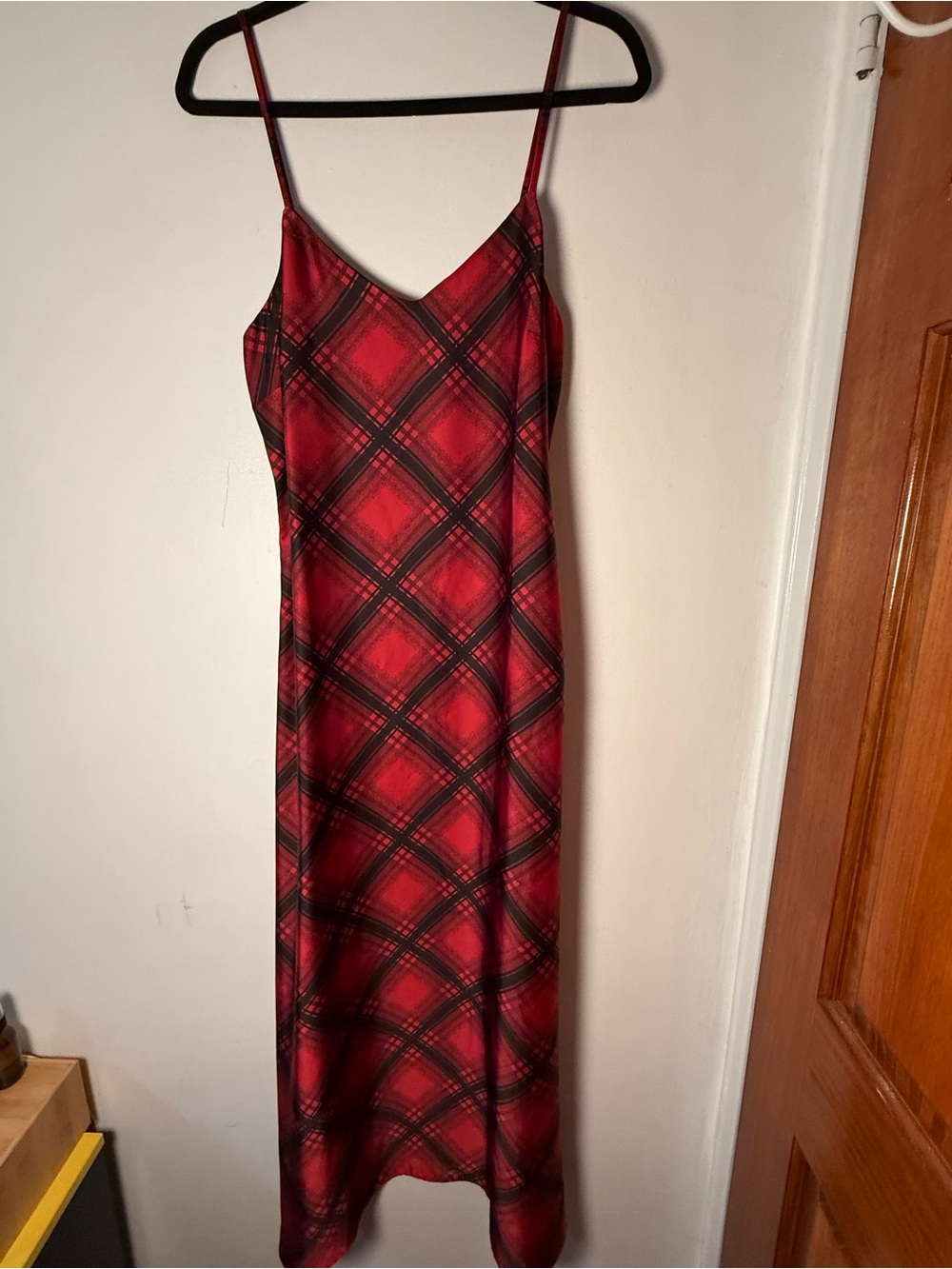 Rachel Zoe Red and Black Plaid Spaghetti-Strap Maxi Dress
